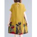 Short Sleeve Lapel Loose Back Button Animal Printed Dress For Women