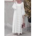 Women Abaya Kaftan Lace Patchwork Falre Sleeve Ankle Length Casual Midi Dresses