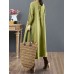 Women Cotton Solid Tie Back Round Neck Long Sleeve Casual Midi Dresses