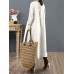 Women Cotton Solid Tie Back Round Neck Long Sleeve Casual Midi Dresses