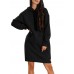 Women Hooded Collared Knee Length Front Pocket Casual Midi Dresses