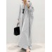 Women Long Sleeve Solid Color Striped Ankle Length Lapel Collar Midi Dresses