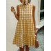 Women Plaid Pattern Sleeveless Back Button Tiered Dress