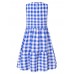 Women Plaid Pattern Sleeveless Back Button Tiered Dress