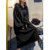 Women Puff Sleeve Loose Hooded Sweatshirt Calf Length Casual Midi Dresses