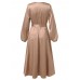 Women Puff Sleeve O-Neck Solid Pleated Casual Stylish Fitting Dress