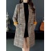 Women Classic Plaid Double Breasted Long Sleeve Coat With Pocket