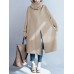 Women Fleece Loose Pullover Turtleneck Neck Side Pockets Long Sleeve Coats