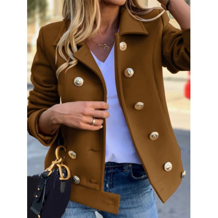 Women Pocket Solid Color Button Lapel Long Sleeve Casual Jackets