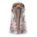 Women Sleeveless Zipper Floral Print Vest Outerwear Hooded Coats