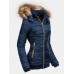 Women Solid Color Zipper Faux Fur Collar Hooded Coat With Pocket