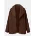 Women Teddy Velvets Loose Casual Solid Spliced Large Lapel Lining Long Sleeve without Pockets Leisure Coat