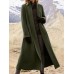 Women Warm Solid Color Lapel Longline Coats With Pocket