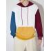 Men Knitted Patchwork Drawstring Kangaroo Pocket Hooded Sweatshirt