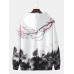 Mens Cheerry Landscape Print Kangaroo Pocket Drawstring Hoodies