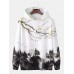 Mens Cheerry Landscape Print Kangaroo Pocket Drawstring Hoodies