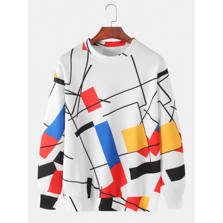 Mens Design Color Block Pullover Drop Shoulder Sweatshirts