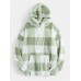 Mens Plaid Fluffy Plush Kangaroo Pocket Long Sleeve Hoodies