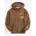 Mens Sunflower Embroidery Pattern Kangaroo Pocket Long Sleeve Hoodies