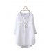 100% Cotton O-Neck High Low Front Pockets Casual Loose Shirt For Women