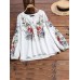 Casual Floral Print V-neck Long Sleeve Elastic Cuffs Ethnic Style Loose Button Blouse