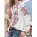 Ethnic Style Print Round Neck Long Sleeve Bohemia Button Blouse For Women