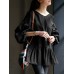 Leisure Puff Sleeve Back Drawstring Pleated Loose Blouse