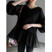 Leisure Puff Sleeve Back Drawstring Pleated Loose Blouse