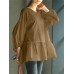 Leisure Puff Sleeve Back Drawstring Pleated Loose Blouse