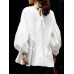 Leisure Puff Sleeve Back Drawstring Pleated Loose Blouse