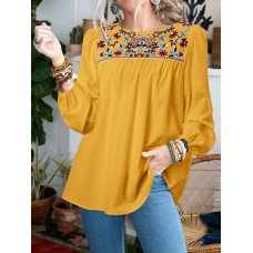 O-Neck Floral Bohemian Leisure Full Sleeve Blouses For Women