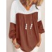 Women Lace Patchwork V-Neck Lace-Up Long Sleeve Elegant Blouses