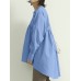 Women Puff Sleeve Loose Pleated Spliced Solid Back Button Casual Shirts